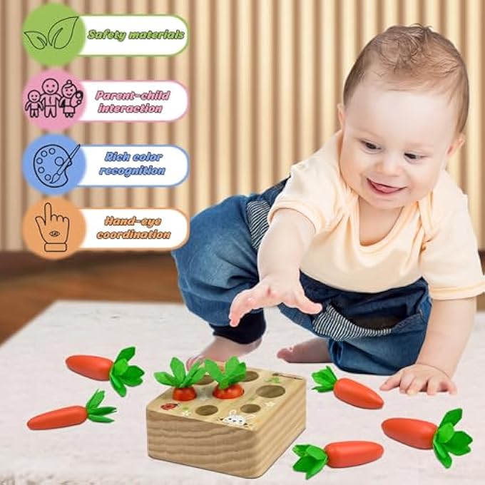 WOODEN TOY FROM 1 YEAR, MONTESSORI TOY 2 3 YEARS, SORTING GAME WOODEN PUZZLE CARROT HARVEST FOR 12 MONTHS, MOTOR SKILLS TOY PROMOTES FINE MOTOR SKILLS BABY FROM 1, EDUCATIONAL TOY GIFTS FOR CHILDREN - Image 4