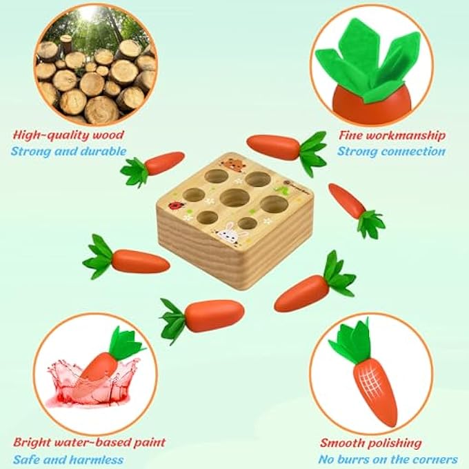 WOODEN TOY FROM 1 YEAR, MONTESSORI TOY 2 3 YEARS, SORTING GAME WOODEN PUZZLE CARROT HARVEST FOR 12 MONTHS, MOTOR SKILLS TOY PROMOTES FINE MOTOR SKILLS BABY FROM 1, EDUCATIONAL TOY GIFTS FOR CHILDREN - Image 5