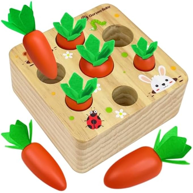 WOODEN TOY FROM 1 YEAR, MONTESSORI TOY 2 3 YEARS, SORTING GAME WOODEN PUZZLE CARROT HARVEST FOR 12 MONTHS, MOTOR SKILLS TOY PROMOTES FINE MOTOR SKILLS BABY FROM 1, EDUCATIONAL TOY GIFTS FOR CHILDREN - Image 1