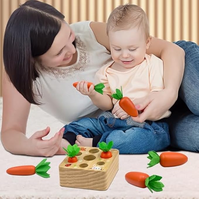 WOODEN TOY FROM 1 YEAR, MONTESSORI TOY 2 3 YEARS, SORTING GAME WOODEN PUZZLE CARROT HARVEST FOR 12 MONTHS, MOTOR SKILLS TOY PROMOTES FINE MOTOR SKILLS BABY FROM 1, EDUCATIONAL TOY GIFTS FOR CHILDREN - Image 2