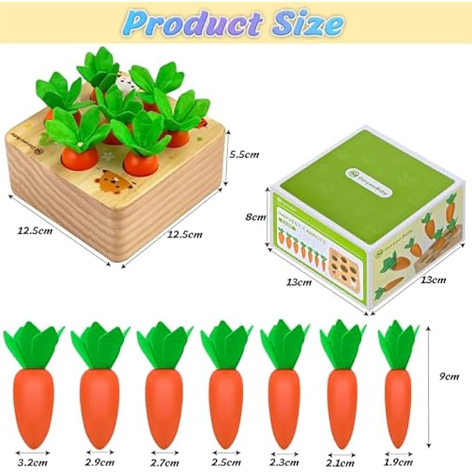 WOODEN TOY FROM 1 YEAR, MONTESSORI TOY 2 3 YEARS, SORTING GAME WOODEN PUZZLE CARROT HARVEST FOR 12 MONTHS, MOTOR SKILLS TOY PROMOTES FINE MOTOR SKILLS BABY FROM 1, EDUCATIONAL TOY GIFTS FOR CHILDREN - Image 3