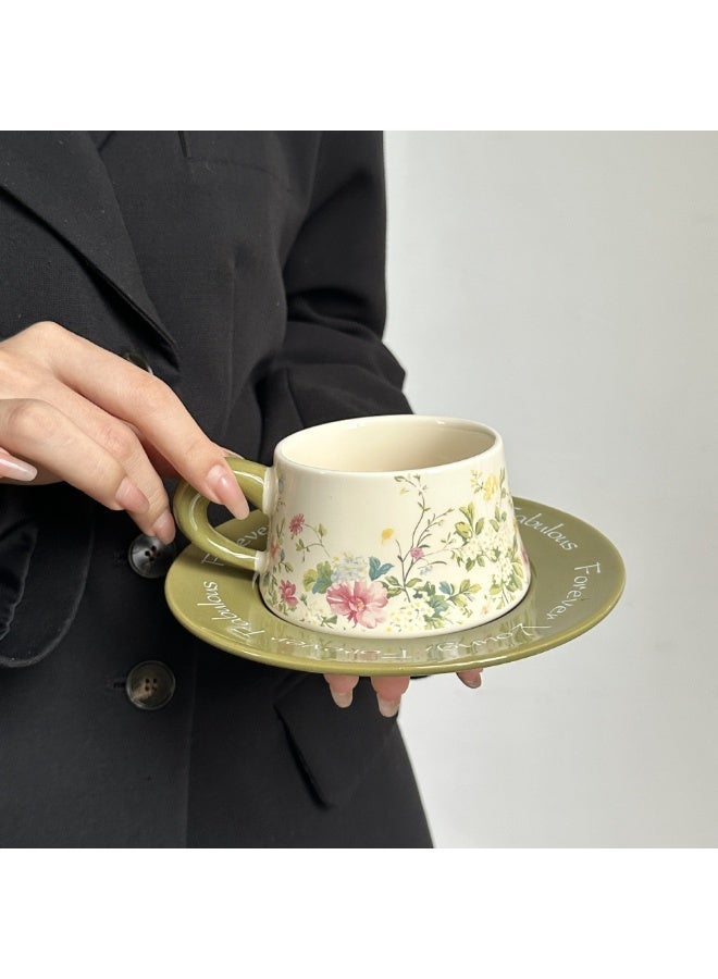 AceLuste Vintage Ceramic Coffee Cup and Saucer Gift Set, 300ml Large Capacity Coffee Cup Set with Gift Box, Saucer & Spoon, Elegant Floral Hand-Painted Design, Perfect for Coffee，Tea and Espresso Lovers, Best Gift for Family and Friends Any Occasions - Image 3