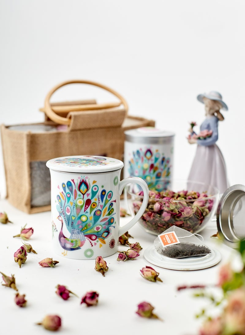 تيلاند غطاء طاووس سيراميكي آمن للغسل في الميكروويف وغسالة الأطباق مع مصفاة لشاي الأوراق السائبة مثالية للقهوة كابتشينو والإسبريسو والشاي 3 قطع - Image 4