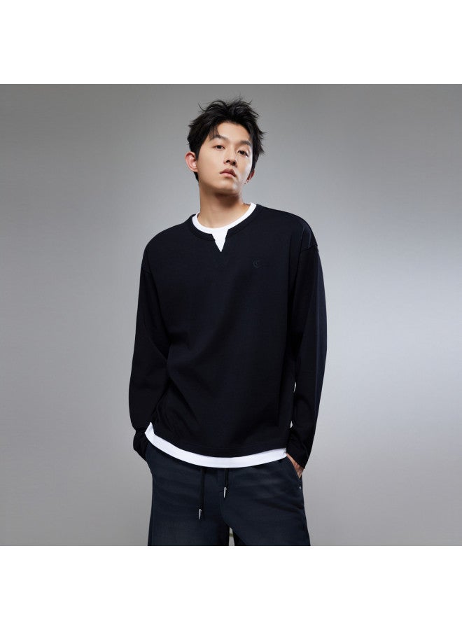 Cabbeen Men's T-shirt With False Two-piece Double-layer Collar Design, Easy To Care For, Autumn Long Sleeve T-shirt - Image 5