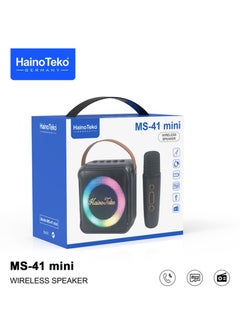 Haino Teko Haino Teko Germany MS-41 Mini Wireless Bluetooth Portable Speaker with Karaoke Microphone Black with Colorful Lights  - Image 2