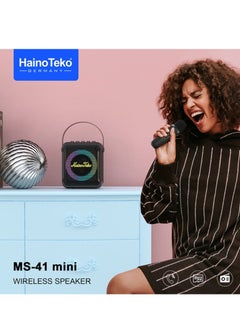 Haino Teko Haino Teko Germany MS-41 Mini Wireless Bluetooth Portable Speaker with Karaoke Microphone Black with Colorful Lights  - Image 4