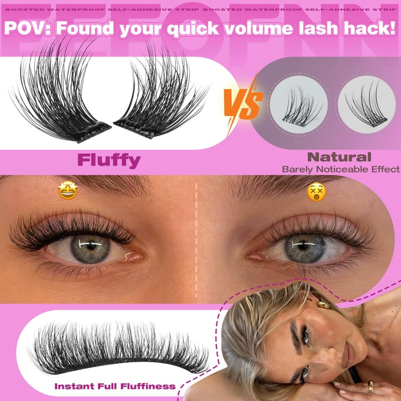Eefofnn Self Adhesive Eyelashes Fluffy Self Adhesive Lash Clusters Pre Glue Eyelash Clusters Wispy Cluster Eyelash Extensions 10-16mm No Glue Needed Individual Lashes DIY Lash Extension Kit with Tweezers - Image 4