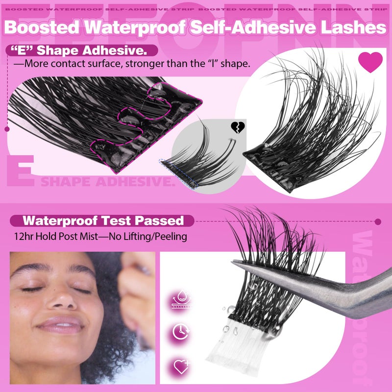 Eefofnn Self Adhesive Eyelashes Fluffy Self Adhesive Lash Clusters Pre Glue Eyelash Clusters Wispy Cluster Eyelash Extensions 10-16mm No Glue Needed Individual Lashes DIY Lash Extension Kit with Tweezers - Image 5