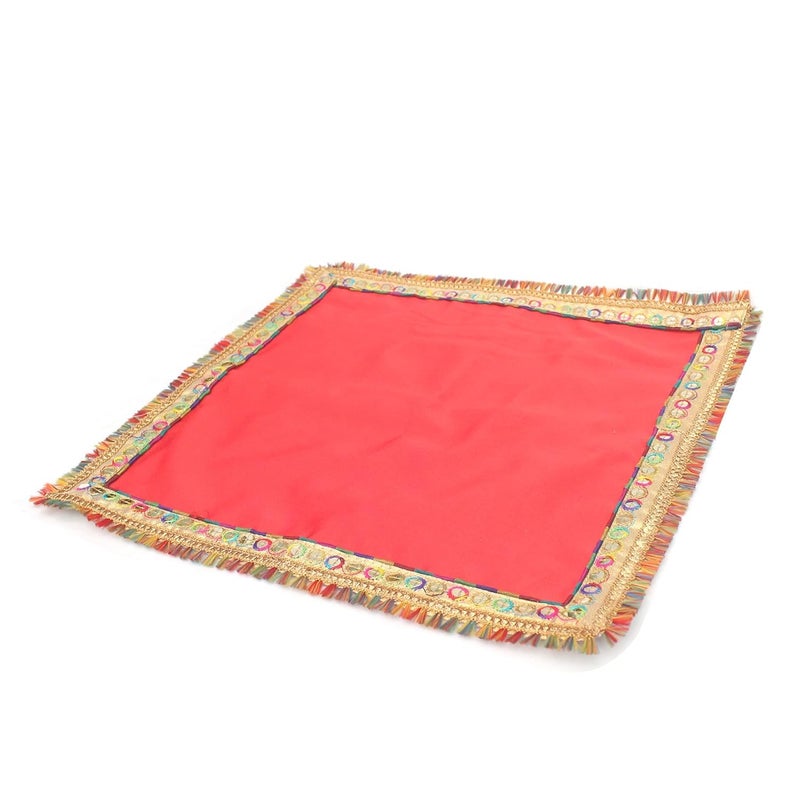 My God Gift Puja Aasan ClothPuja Aasan KapdaPuja Chowki Altar Cloth for Home MandirTempleGodGoddess with Border Emboidery Red18X18 Inch - Image 3