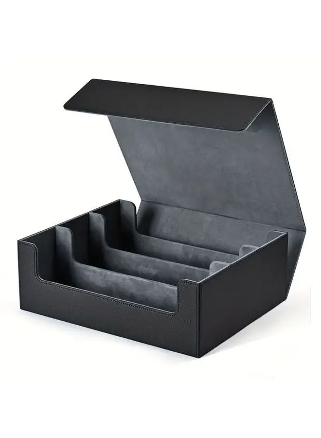 Magnetic Card Storage Box 1800 Capacity Strong Magnetic Faux Leather Holder For Trading Sports Cards Black - Image 1