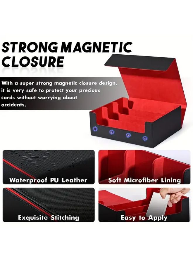 Magnetic Card Storage Box 1800 Capacity Strong Magnetic Faux Leather Holder For Trading Sports Cards Black - Image 4