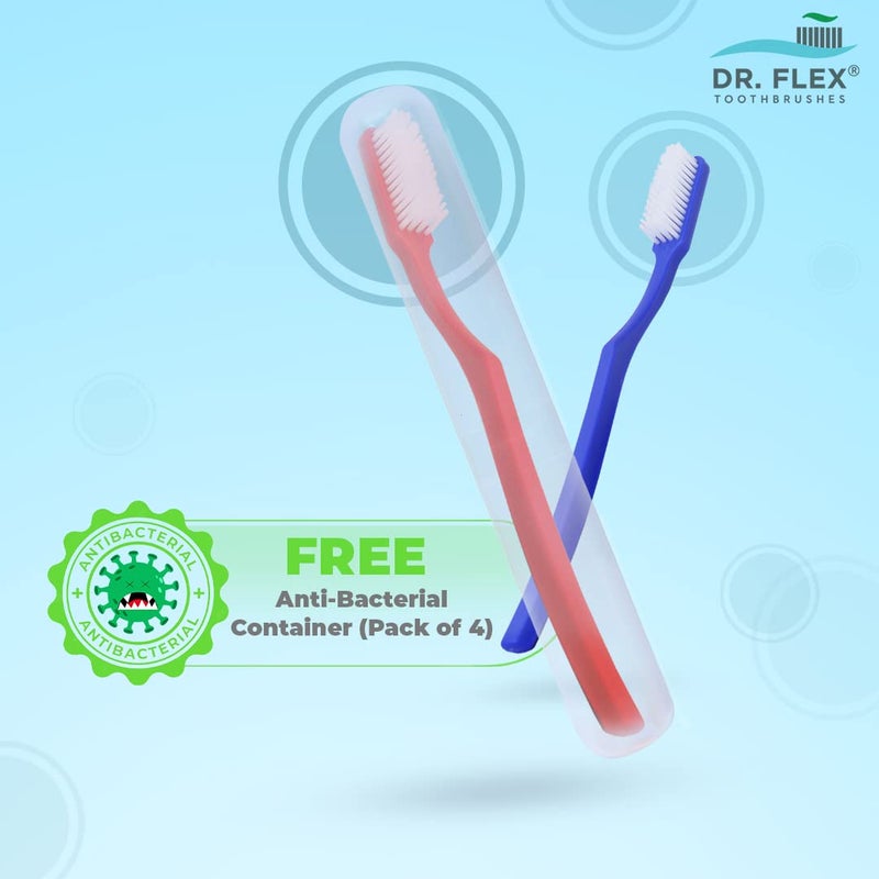 Dr. Flex HARD Toothbrush with Dupont Filaments, Anti-Bacterial Container for Adults- Pack of 4, Multicolour Manual Toothbrushes with Cover for Travel, Home, Oral Hygiene Care, Made in India - Image 4