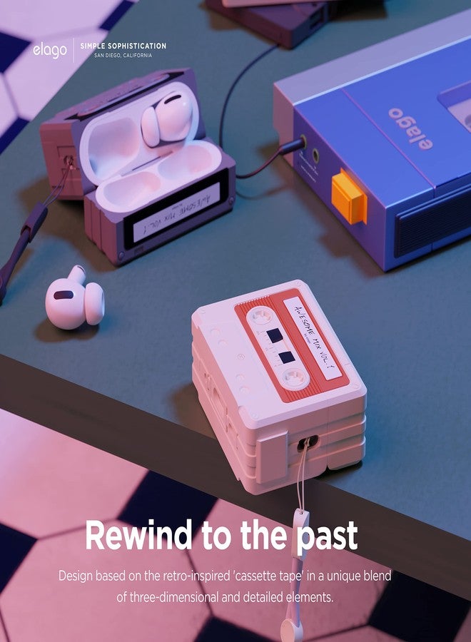 elago Cassette Tape Case Compatible with AirPods Pro 2nd Generation Case Cover, Compatible with AirPods Pro 2 Case, Lanyard Included, Shockproof, Full Protection, for Women, for Men (Classic White) - Image 3