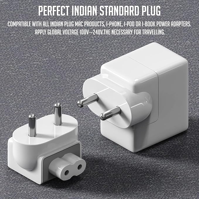 VNJ ACCESSORIES Indian Style/EU Plug Adapter Duck Head for Power Adapters of Apple MacBook,Powerbook, Pro, Air, iPod, iPhone, iPad, iBook - Image 5