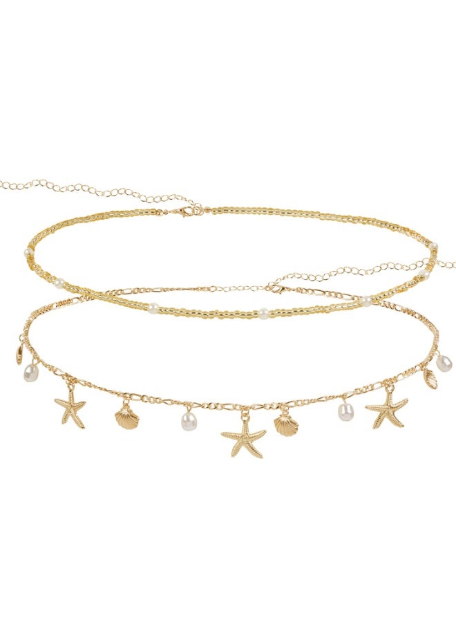 Waist Chains for Women, 2 pcs Gold Starfish & Pearl Belly Chain Body Jewelry with Dangle Charms for Beach, Bikini & Summer - Image 5
