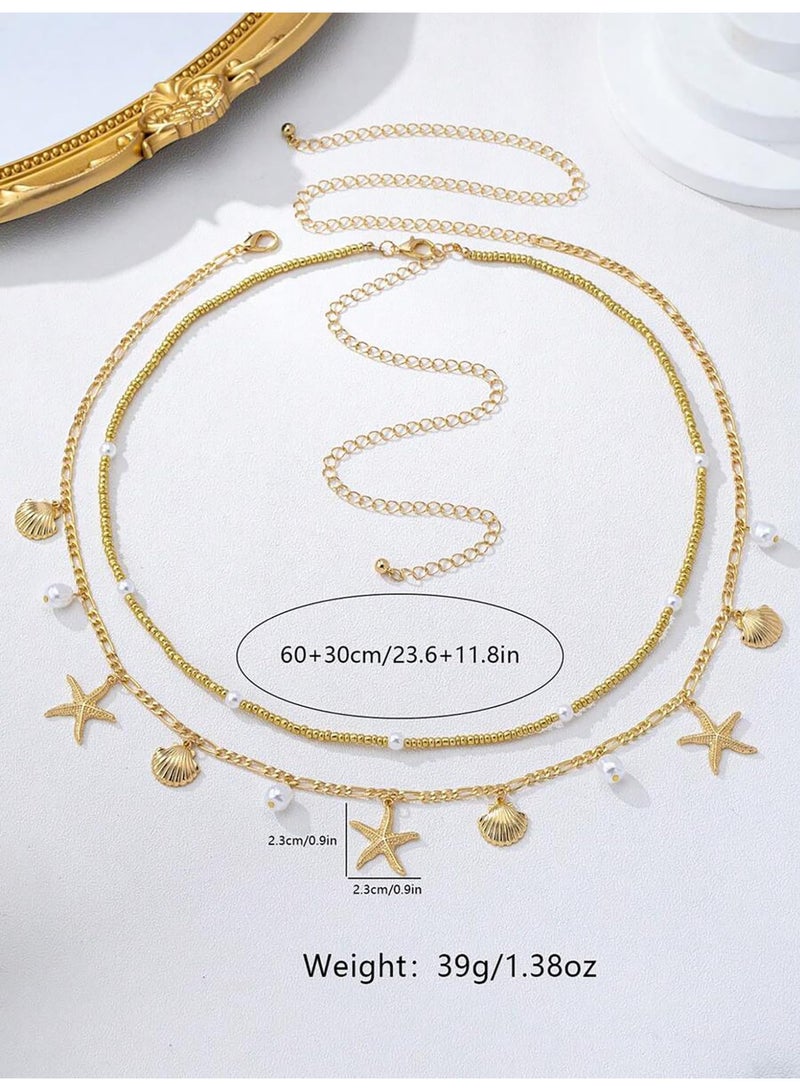 Waist Chains for Women, 2 pcs Gold Starfish & Pearl Belly Chain Body Jewelry with Dangle Charms for Beach, Bikini & Summer - Image 2