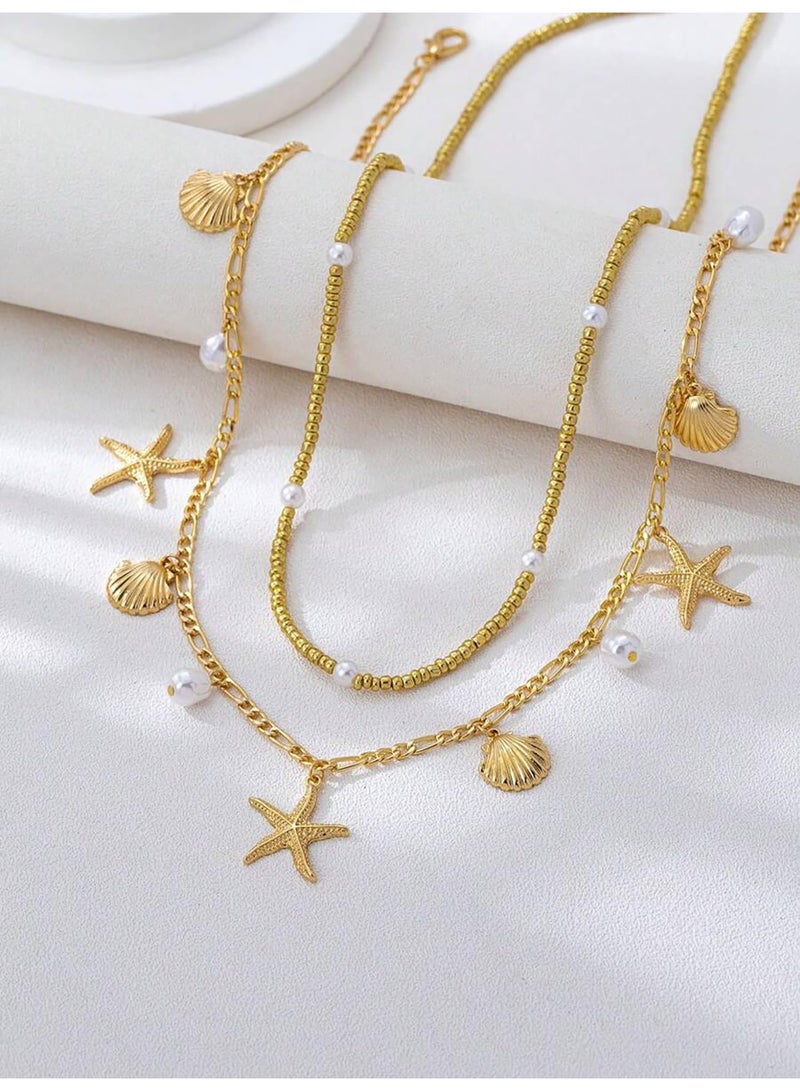 Waist Chains for Women, 2 pcs Gold Starfish & Pearl Belly Chain Body Jewelry with Dangle Charms for Beach, Bikini & Summer - Image 3