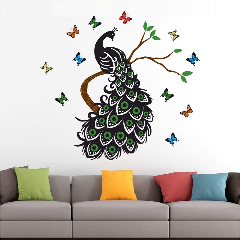 StickMe 'Peacock with Butterfly - Colour Full Butterflies Wall Sticker' - Image 1