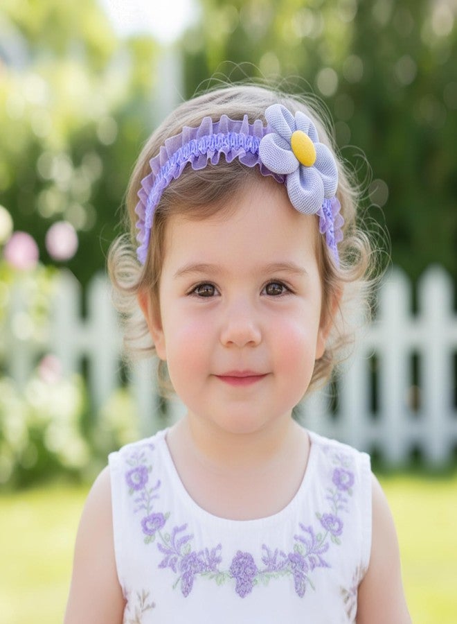 SYGA Pack of 3 Baby Headbands for Girls 0-3 Years | Soft Stretchable Lace Hairbands | Flower Design with Elastic Band | Newborn Infant Toddler Hair Accessories(STYLE-04) - Image 2