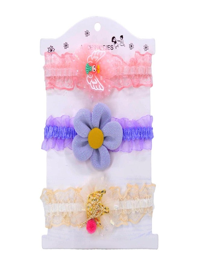SYGA Pack of 3 Baby Headbands for Girls 0-3 Years | Soft Stretchable Lace Hairbands | Flower Design with Elastic Band | Newborn Infant Toddler Hair Accessories(STYLE-04) - Image 1