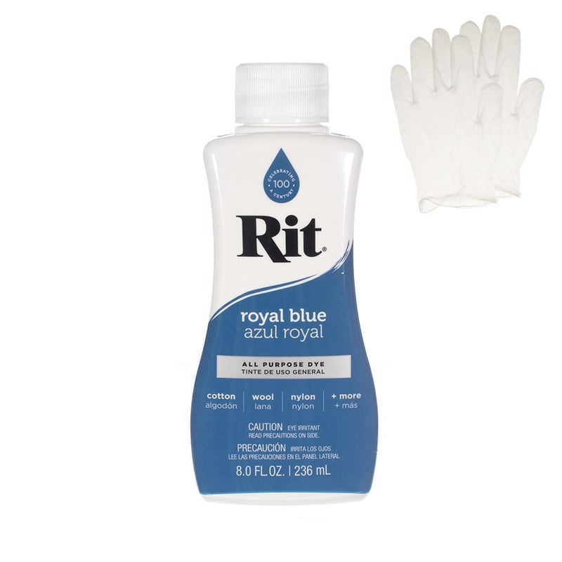 Craft County Rit Dye â€“ Liquid Fabric Dye for Crafting, Clothing, and DÃ©cor â€“ 8 oz. Bottle â€“ Royal Blue (Gloves Included) - Image 1