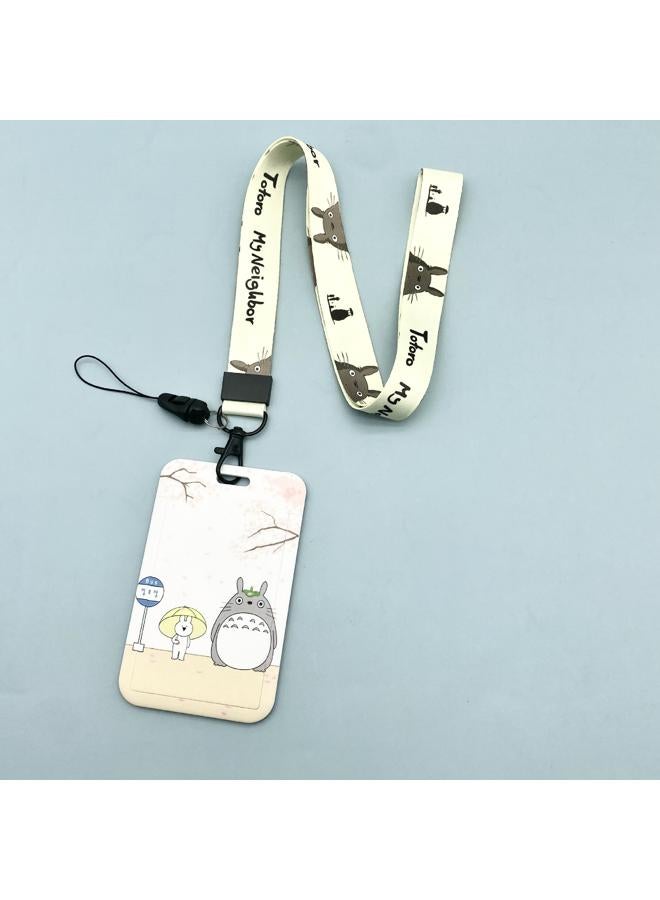 Anime ID Card Holder with Neck Strap Lanyard Totoro and Rabbit Painting For Keys Keychain Badge Holder Compatible with Credit Card / Student Card / Bus Transportation Card - Image 1