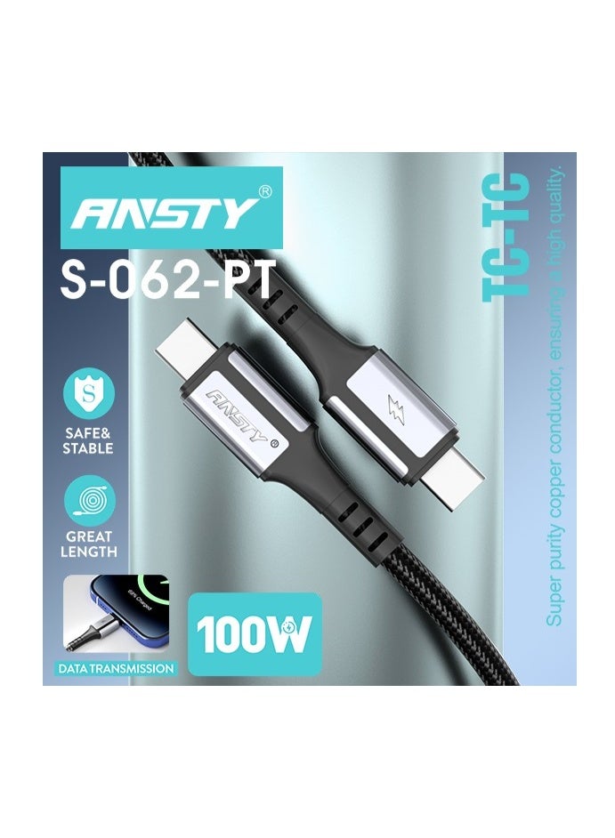 ANSTY S-062-PT 100W Type-C Cable - Ultra-Fast PD Charging for Laptops & Phones, High-Speed Data Sync, Reinforced Heavy-Duty Design - Image 1