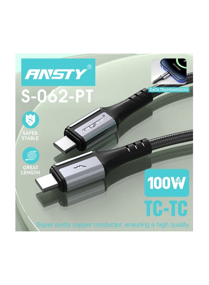 ANSTY S-062-PT 100W Type-C Cable - Ultra-Fast PD Charging for Laptops & Phones, High-Speed Data Sync, Reinforced Heavy-Duty Design - Image 2