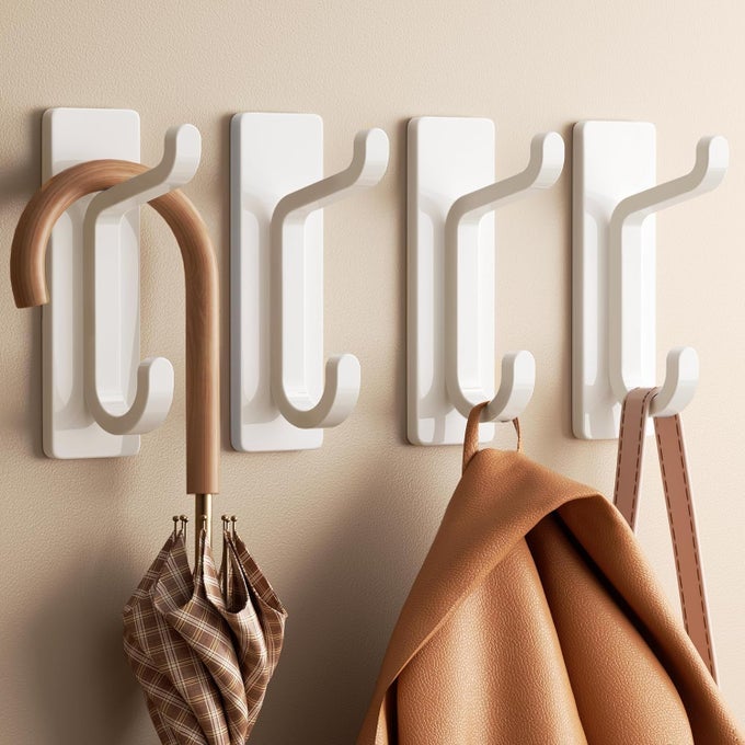 WALL HOOKS FOR COAT AND TOWEL 13LB ADHESIVE DOOR HANGER STICK ON WHITE 4 PACK