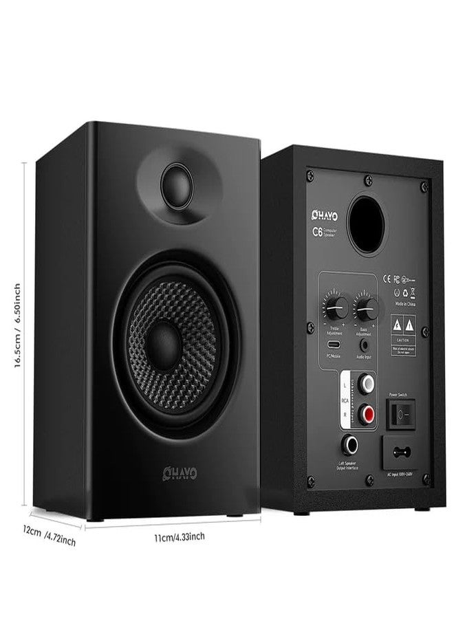 رايدن سماعات كمبيوتر OHAYO بقوة 60 واط للموسيقى والألعاب، بلوتوث 5.3 نشط، سماعات ستيريو 2.0 لأجهزة الكمبيوتر المكتبية أو المحمولة، مدخل AUX RCA مقاس 3.5 ملم، تعمل بمنفذ USB، زوج واحد، أسود - Image 2