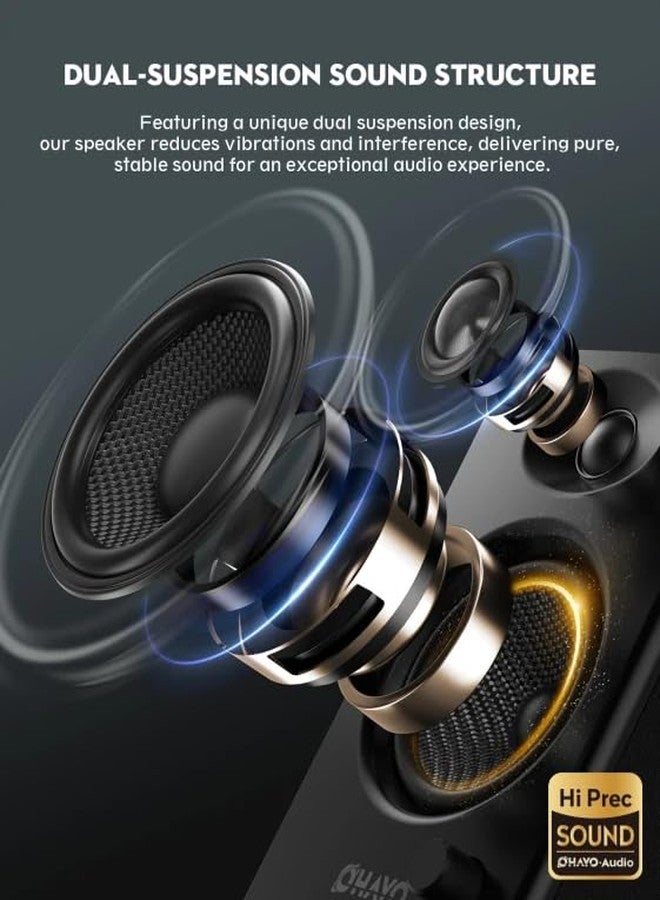 رايدن سماعات كمبيوتر OHAYO بقوة 60 واط للموسيقى والألعاب، بلوتوث 5.3 نشط، سماعات ستيريو 2.0 لأجهزة الكمبيوتر المكتبية أو المحمولة، مدخل AUX RCA مقاس 3.5 ملم، تعمل بمنفذ USB، زوج واحد، أسود - Image 3