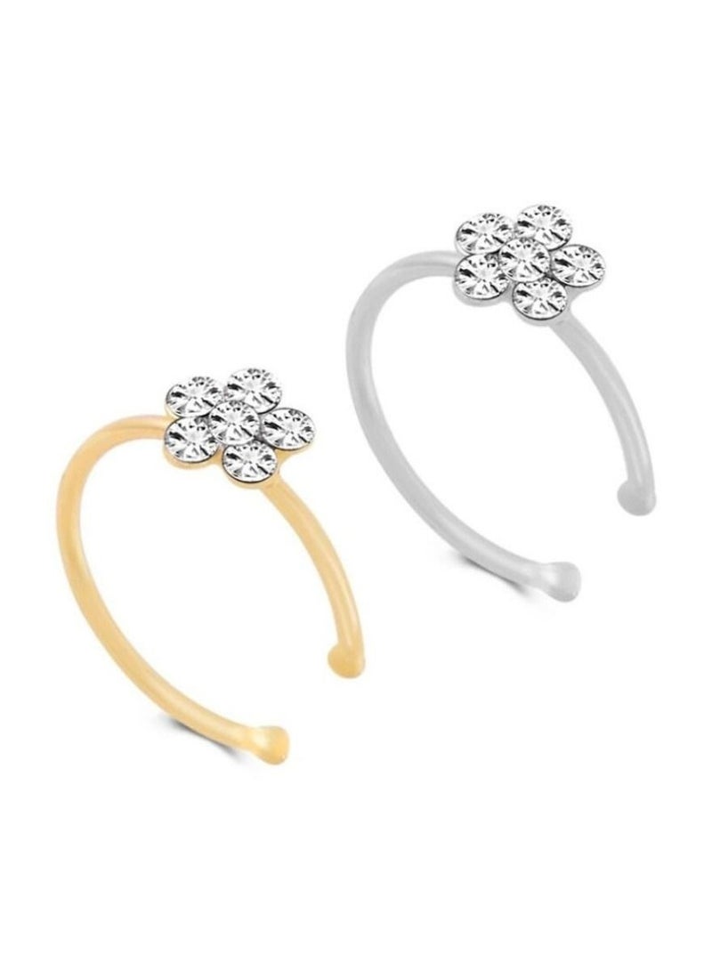 2 قطعة انفجار الأنف الدائري الأنف مسمار شفاف كريستال زهرة سحر الأنف هوب الفضة - Image 2