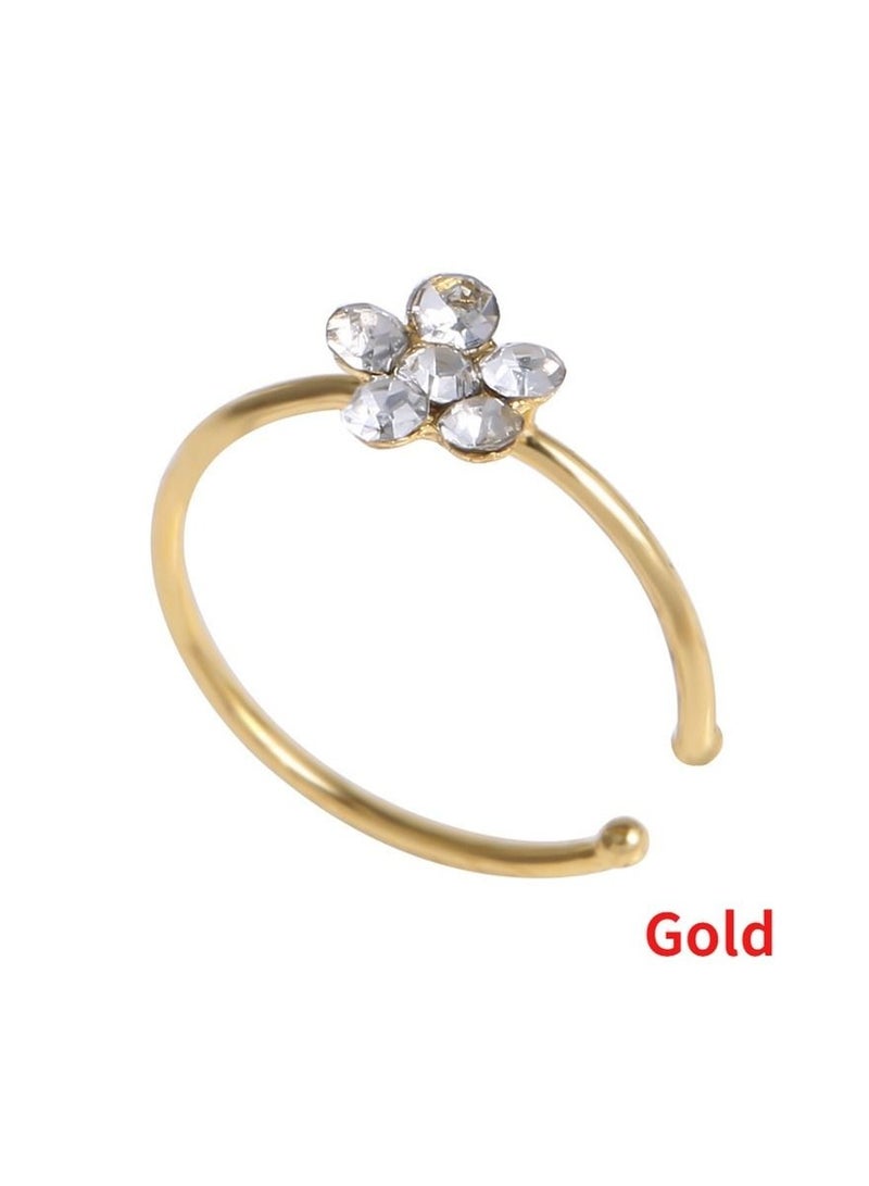 2 قطعة انفجار الأنف الدائري الأنف مسمار شفاف كريستال زهرة سحر الأنف هوب الفضة - Image 3