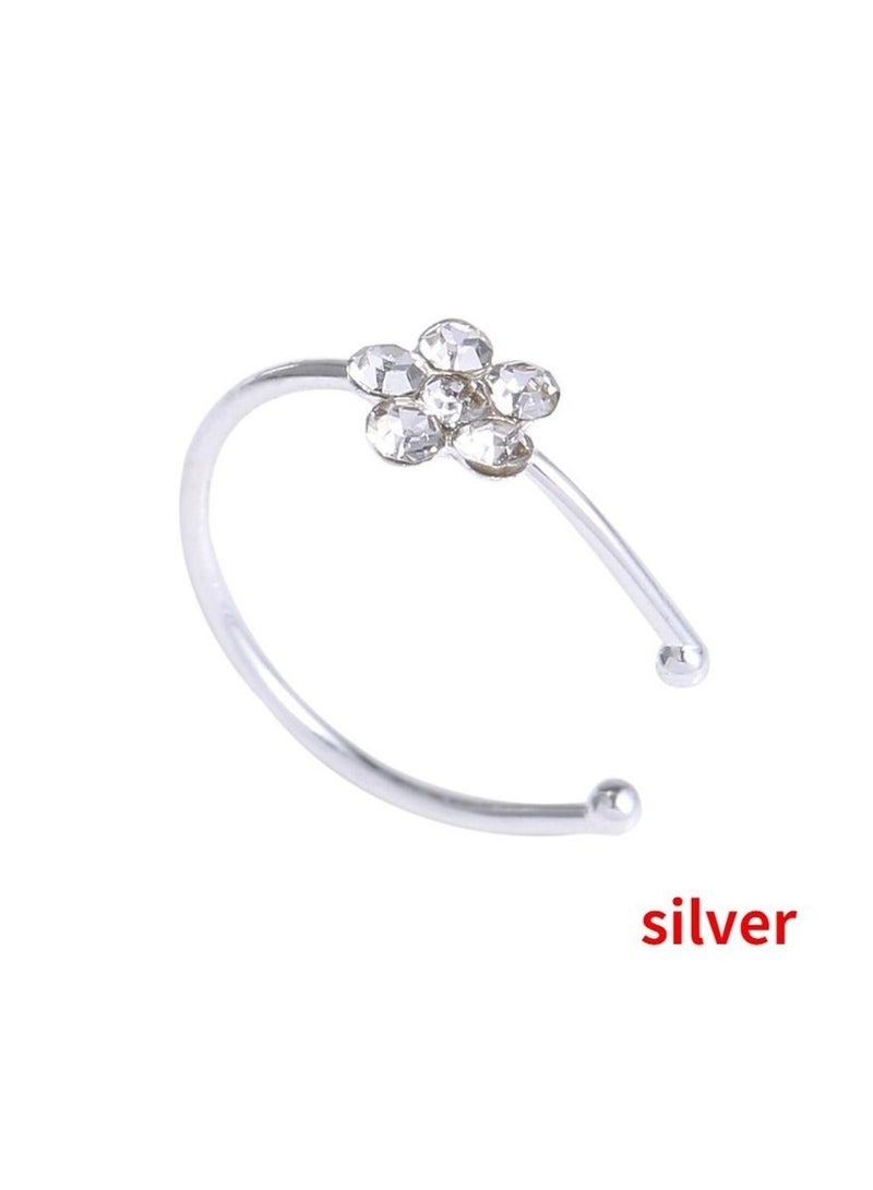 2 قطعة انفجار الأنف الدائري الأنف مسمار شفاف كريستال زهرة سحر الأنف هوب الفضة - Image 4