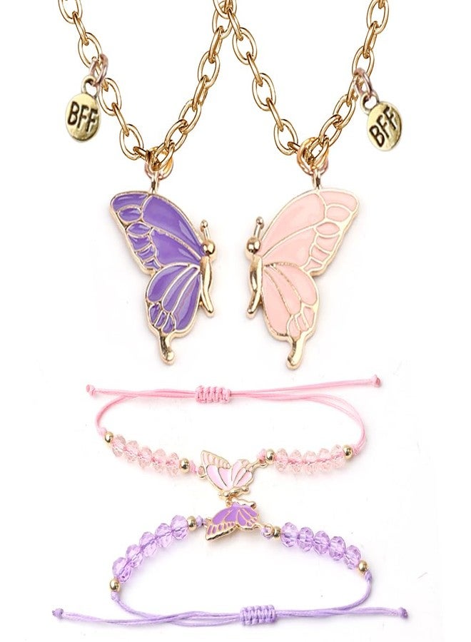 TISDA Friendship BFF Necklace Matching Butterfly Necklace for Best Friends, BFF Jewelry, 2 Pieces (Pink Purple) - Image 1