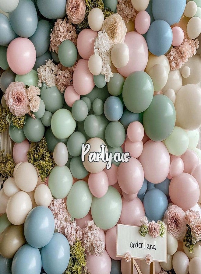 Partycus Dusty Green Pink Blue Balloon Arch Double Stuffed Pastel Pink Dusty Blue Light Sage Green White Latex Balloon Garland Kit for Boho Baby Shower Birthday Gender Reveal Tea Valentine Party Decoration - Image 2