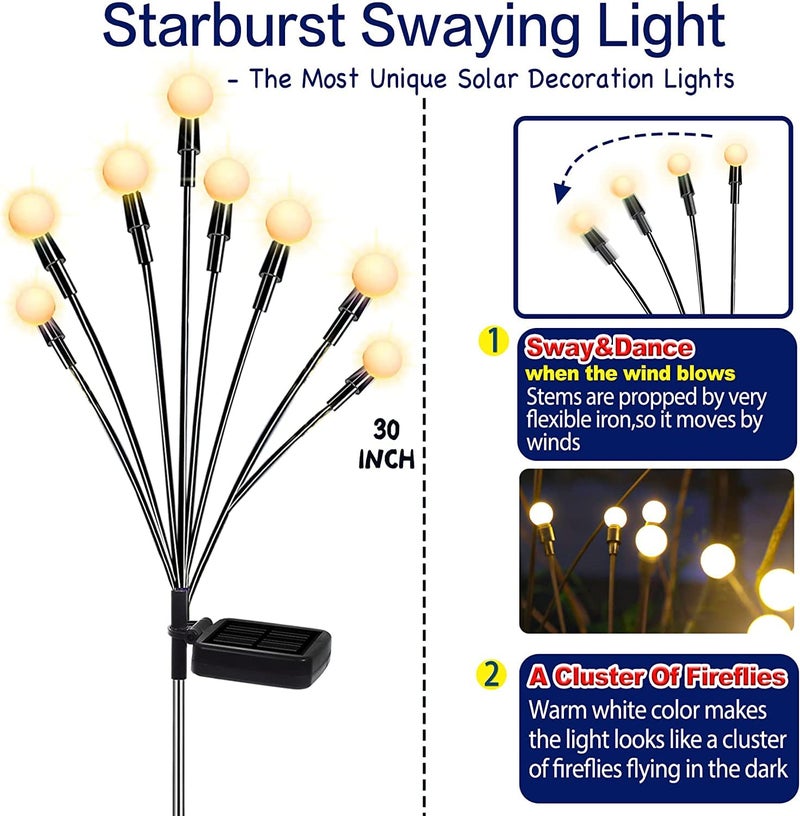 TONULAX Solar Garden Lights - Upgraded Solar Swaying Light, Sway by Wind, Outdoor Lights, Yard Patio Pathway Decoration, High Flexibility Iron Wire & Heavy Bulb Base, Warm White (4 Pack) - Image 2