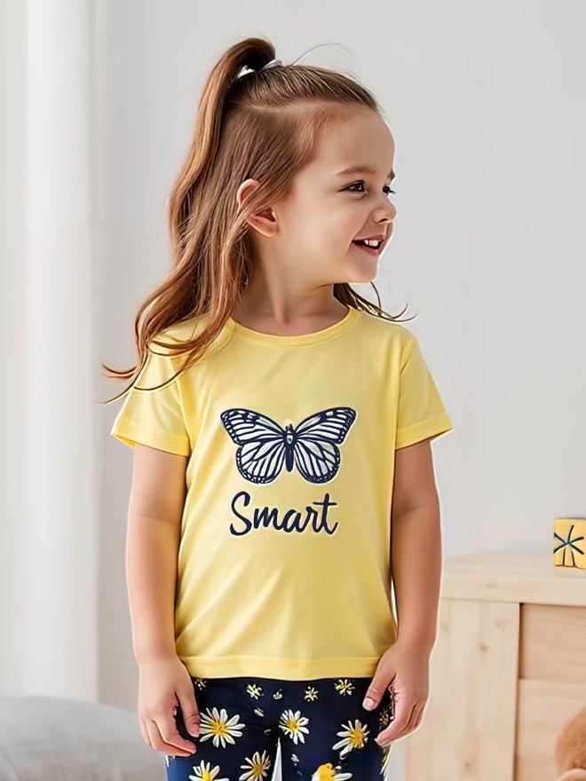 Take Two Kids 2pcs Graphic Print Short Sleeve T-Shirt and Flora Print Leggings