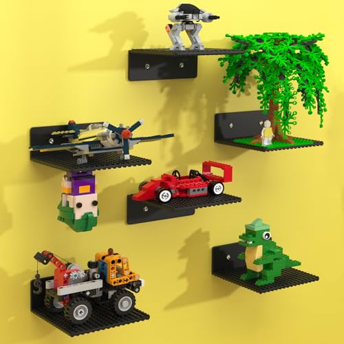 BlissBox 6-Pack Floating Shelves for Wall Compatible with Lego Building Bricks, 5x5.5inch Dual‑Sided 16x17 Studs for Toy Brick Storage and Display, ABS Display Shelves for Room Decor, Black - Image 1