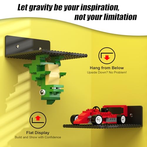 BlissBox 6-Pack Floating Shelves for Wall Compatible with Lego Building Bricks, 5x5.5inch Dual‑Sided 16x17 Studs for Toy Brick Storage and Display, ABS Display Shelves for Room Decor, Black - Image 2