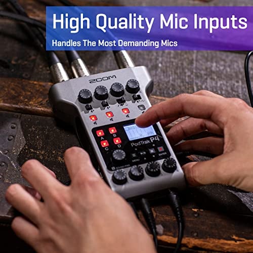 Zoom PodTrak P4 Podcast Recorder, Battery Powered, 4 Microphone Inputs, 4 Headphone Outputs, Phone Input, Sound Pads, Record to SD card, Audio Interface Mode - Image 2