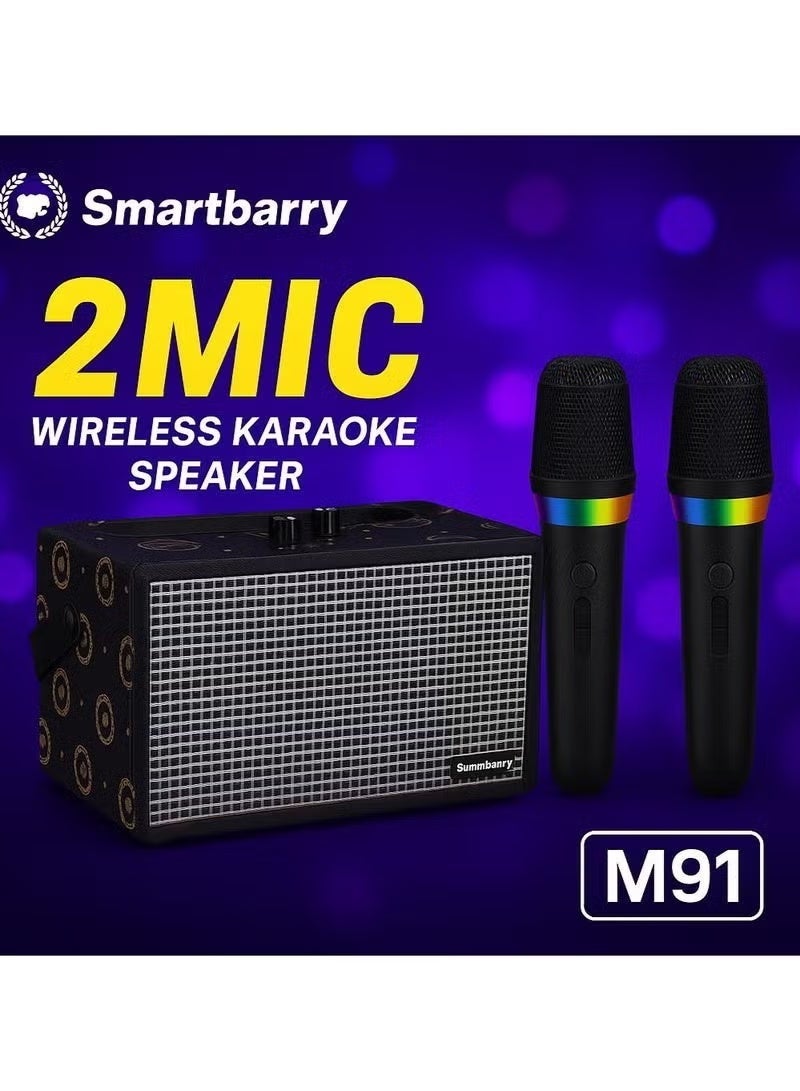 Smartbarry M91 Karaoke Machine Portable Speaker – Dual Wireless Mics, RGB Lights, Bluetooth Audio, Rechargeable Battery, Perfect for Family Gatherings, Parties, Events, and Home Entertainment - Image 2