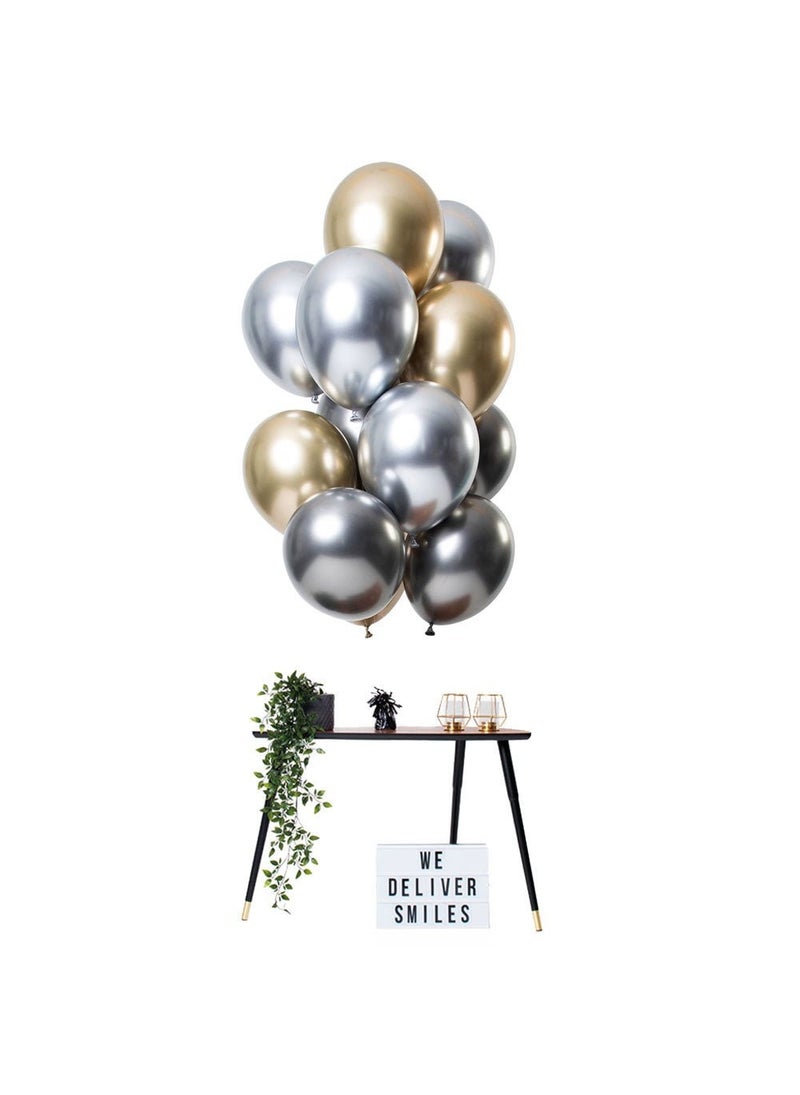 فولات بالونات لاتكس فضية ذهبية من الكروم المرآة، دائرية الشكل، 33 سم، عبوة من 12 قطعة - Image 2