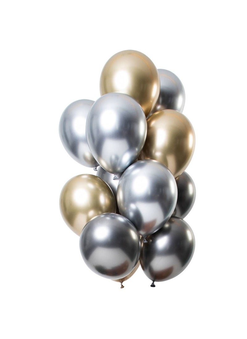 فولات بالونات لاتكس فضية ذهبية من الكروم المرآة، دائرية الشكل، 33 سم، عبوة من 12 قطعة - Image 1
