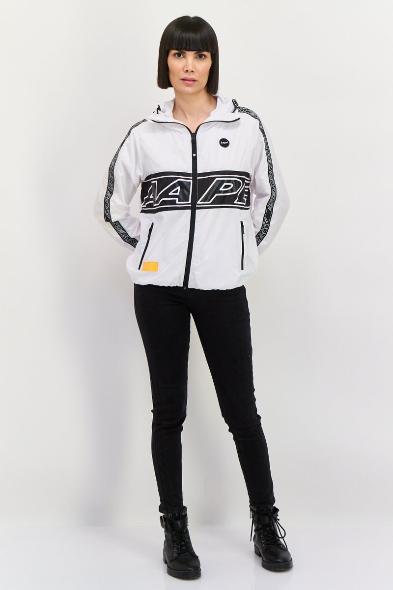 Aape BY *A BATHING APE® جاكيت بغطاء رأس مطبوع للنساء، أبيض - Image 2