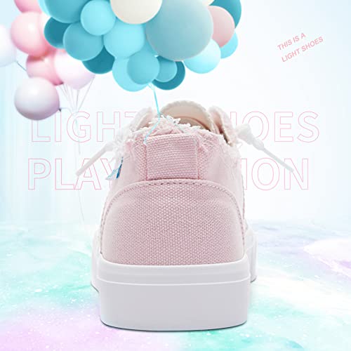 Obtaom Women's Play Fashion Sneaker Coral Pink Comfortable Walking Shoes Sweet Pink Canvas Slip on Shoes(Pink US9) - Image 4