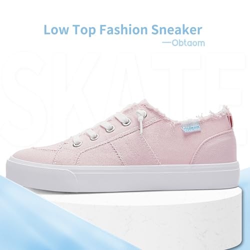 Obtaom Women's Play Fashion Sneaker Coral Pink Comfortable Walking Shoes Sweet Pink Canvas Slip on Shoes(Pink US9) - Image 2