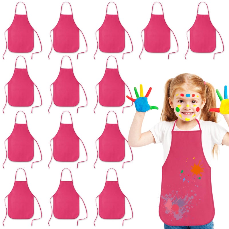 KUUQA 16Pack Kids Art Aprons Bulk Rose Red Children Painting Aprons Art Smocks for Craft Kitchen Classroom Painting Party Supplies - Image 1