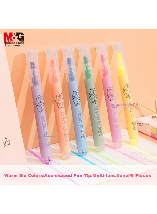 ام اند جي M&g Stationery علامات التمييز أحادية الطرف بـ6 ألوان، أقلام تمييز عالمية للمكتب والطلاب، علامات للرسم اليدوي وتسجيل اليوميات، 6 أقلام/علبة Ahmt3702 - Image 1