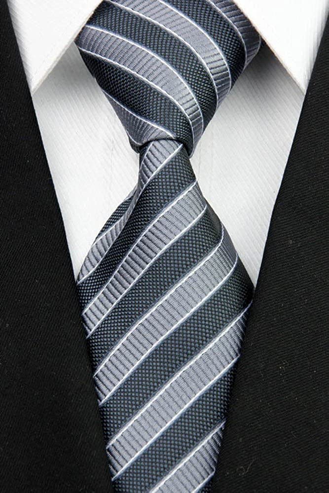 Secdtie Men's Striped Grey Black Jacquard Woven Silk Tie Formal Necktie TW01 - Image 3